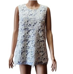 Valerie Stevens lace overlay sleeveless top‎ Blue/White Size S  Small